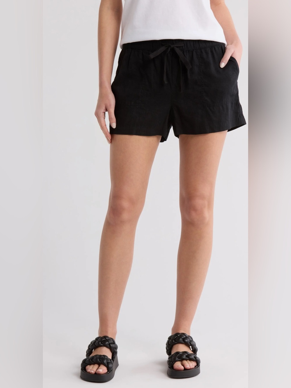 Caslon Women’s  Black High-Waist Drawstring Linen Shorts Size Small